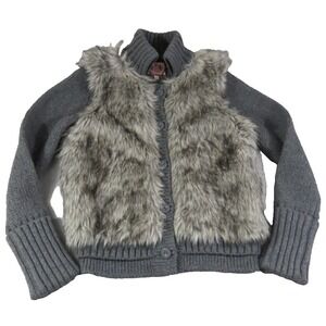 Juicy Couture Faux Fur Front Wool Knit Cardigan Sweater Jacket Gray Women Size M
